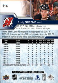 2016-17 Upper Deck #114 Andy Greene Back