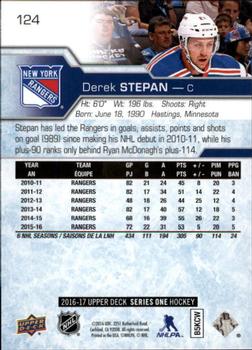 2016-17 Upper Deck #124 Derek Stepan Back