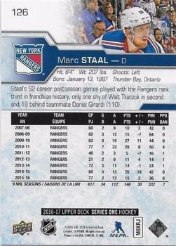 2016-17 Upper Deck #126 Marc Staal Back