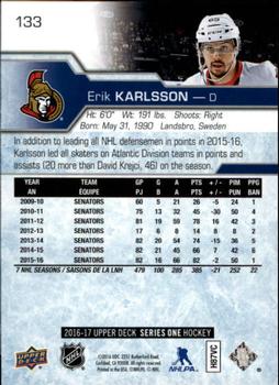 2016-17 Upper Deck #133 Erik Karlsson Back