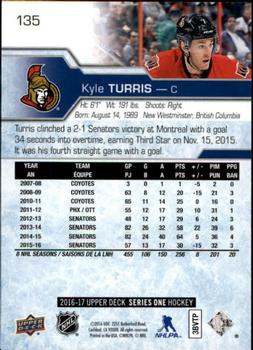 2016-17 Upper Deck #135 Kyle Turris Back