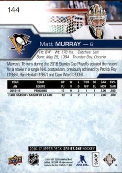 2016-17 Upper Deck #144 Matt Murray Back