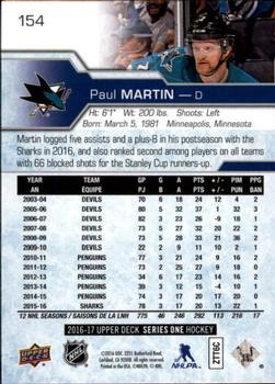 2016-17 Upper Deck #154 Paul Martin Back