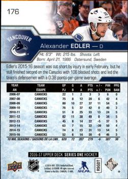 2016-17 Upper Deck #176 Alexander Edler Back
