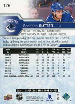 2016-17 Upper Deck #178 Brandon Sutter Back