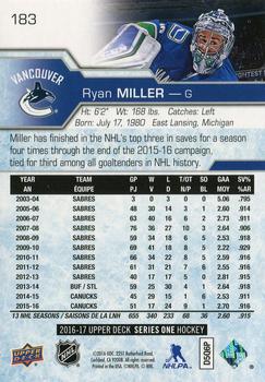 2016-17 Upper Deck #183 Ryan Miller Back