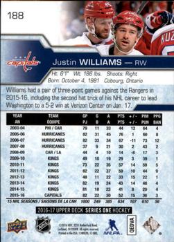 2016-17 Upper Deck #188 Justin Williams Back