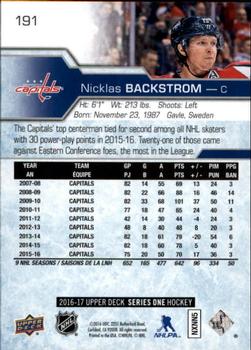2016-17 Upper Deck #191 Nicklas Backstrom Back