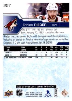 2016-17 Upper Deck #257 Tobias Rieder Back