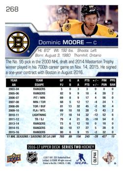 2016-17 Upper Deck #268 Dominic Moore Back