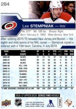 2016-17 Upper Deck #284 Lee Stempniak Back