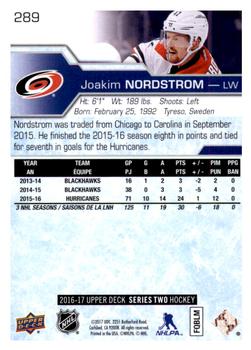 2016-17 Upper Deck #289 Joakim Nordstrom Back