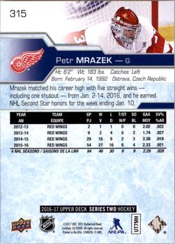 2016-17 Upper Deck #315 Petr Mrazek Back
