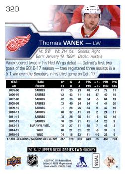 2016-17 Upper Deck #320 Thomas Vanek Back