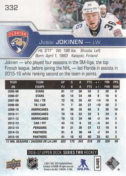 2016-17 Upper Deck #332 Jussi Jokinen Back