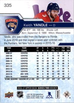 2016-17 Upper Deck #335 Keith Yandle Back