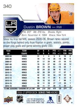 2016-17 Upper Deck #340 Dustin Brown Back