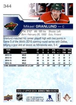 2016-17 Upper Deck #344 Mikael Granlund Back
