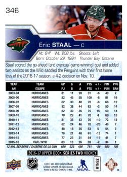 2016-17 Upper Deck #346 Eric Staal Back