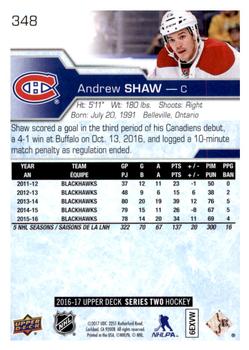 2016-17 Upper Deck #348 Andrew Shaw Back