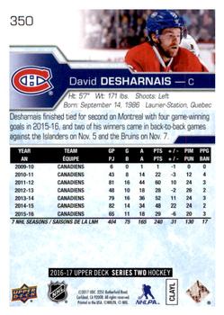 2016-17 Upper Deck #350 David Desharnais Back