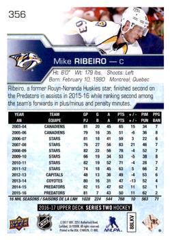 2016-17 Upper Deck #356 Mike Ribeiro Back