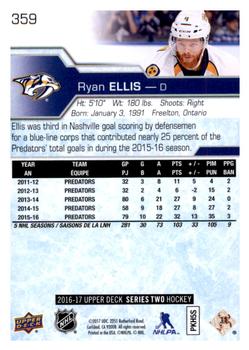 2016-17 Upper Deck #359 Ryan Ellis Back