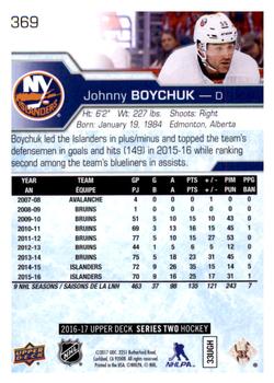 2016-17 Upper Deck #369 Johnny Boychuk Back