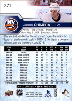 2016-17 Upper Deck #371 Jason Chimera Back