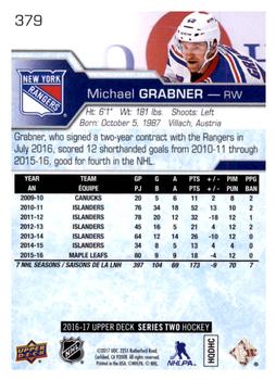2016-17 Upper Deck #379 Michael Grabner Back