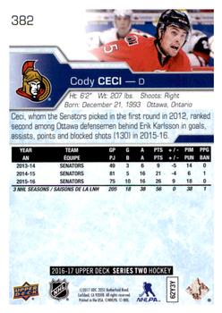 2016-17 Upper Deck #382 Cody Ceci Back