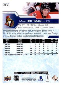 2016-17 Upper Deck #383 Mike Hoffman Back