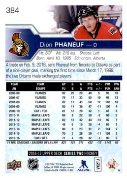2016-17 Upper Deck #384 Dion Phaneuf Back
