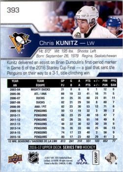 2016-17 Upper Deck #393 Chris Kunitz Back