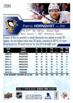 2016-17 Upper Deck #396 Patric Hornqvist Back