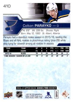 2016-17 Upper Deck #410 Colton Parayko Back