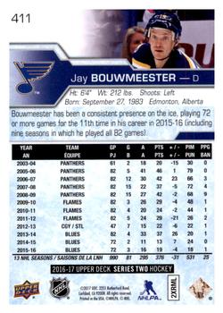 2016-17 Upper Deck #411 Jay Bouwmeester Back
