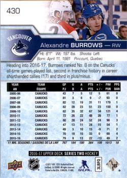 2016-17 Upper Deck #430 Alexandre Burrows Back