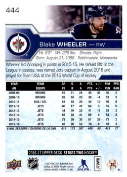 2016-17 Upper Deck #444 Blake Wheeler Back