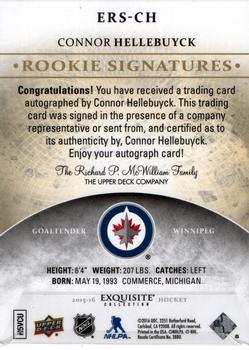 2015-16 Upper Deck Ice - Exquisite Rookie Signatures #ERS-CH Connor Hellebuyck Back