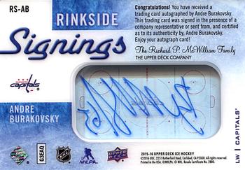 2015-16 Upper Deck Ice - Rinkside Signings #RS-AB Andre Burakovsky Back