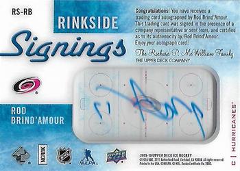 2015-16 Upper Deck Ice - Rinkside Signings #RS-RB Rod Brind'Amour Back
