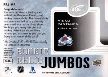 2015-16 Upper Deck Ice - Rookie Relic Jumbos #RRJ-MR Mikko Rantanen Back