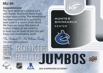 2015-16 Upper Deck Ice - Rookie Relic Jumbos #RRJ-SH Hunter Shinkaruk Back