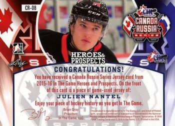 2015-16 Leaf In The Game Heroes & Prospects - Canada-Russia Jersey Emerald #CR-08 Julien Nantel Back