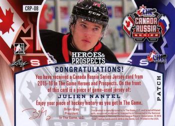 2015-16 Leaf In The Game Heroes & Prospects - Canada-Russia Jersey Patch Bronze #CRP-08 Julien Nantel Back