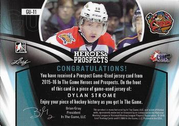 2015-16 Leaf In The Game Heroes & Prospects - Game Used Jersey Purple #GU-11 Dylan Strome Back