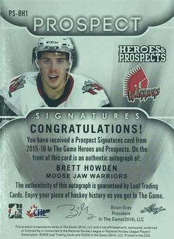 2015-16 Leaf In The Game Heroes & Prospects - Prospect Autographs Emerald #PS-BH1 Brett Howden Back