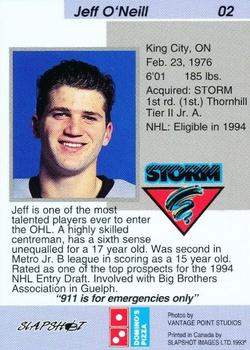 1993-94 Slapshot Guelph Storm (OHL) #2 Jeff O'Neill Back