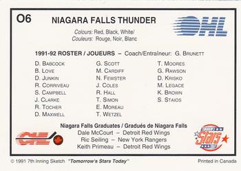 1991-92 7th Inning Sketch OHL - The Teams #O6 Niagara Falls Thunder Back
